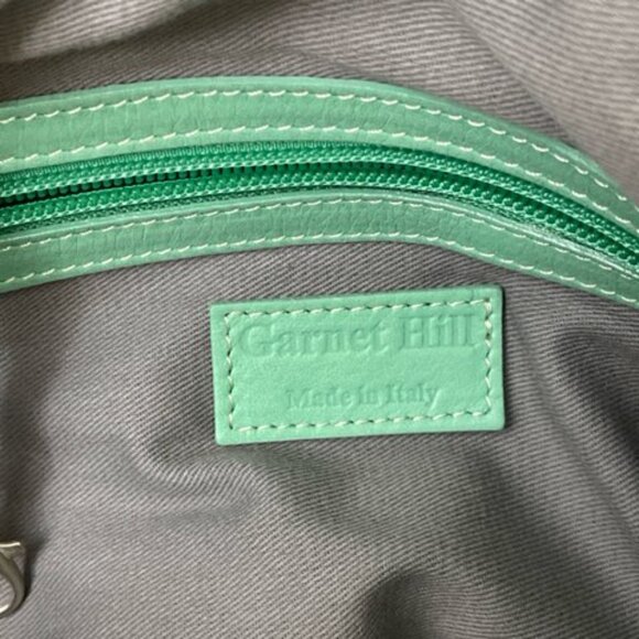Garnet Hill Leather Purse Bag Green Italy Double Handles & Shoulder Strap - Picture 4 of 11